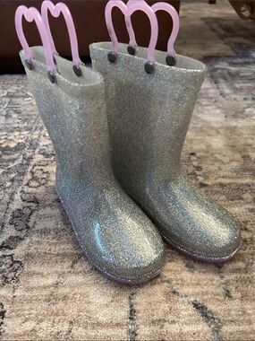 Sparkly Silver Glitter Rain Boots - little Girls 10